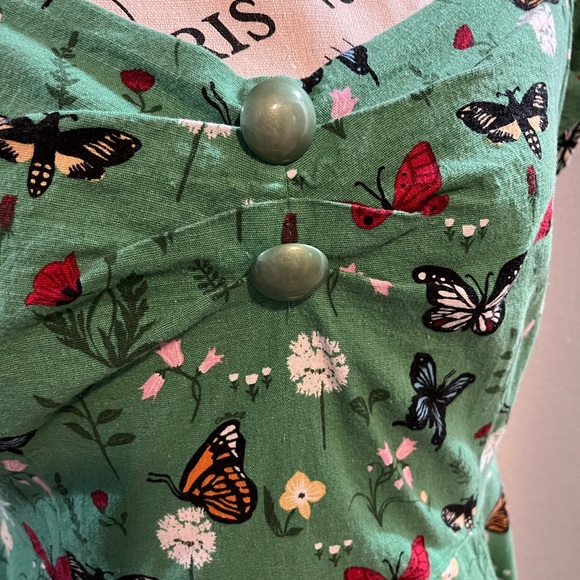 Collectif Green Butterfly Dolores Dress - Picture 3 of 10